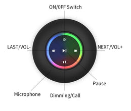 Waterproof Bluetooth Speaker with LED lights and Suction Cup